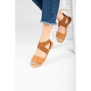 SOREL Ella Crisscross Sandal – Camel Brown Leather – Women’s Size 7.5